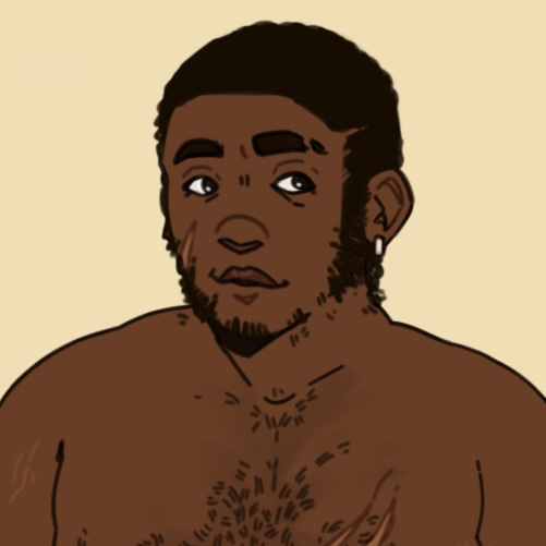 Todd. He is a broad black man with very short-cropped hair and a beard. He has a large scar across his right cheek.